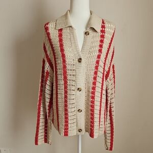 Zara SZ S Open Knit Cardigan Jacket  Button Oversize Blogger Favorite Crochet